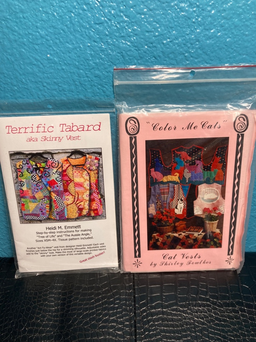 2 Vest Patterns: “Terrific Tabard aka Skinny Vest” and “Color Me Cats Cats Vest”